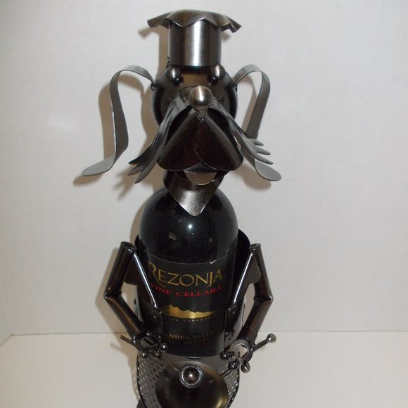 NWT Metal Master Chef Dog Wine Bottle Holder Bar Caddy - Picture 2 of 6
